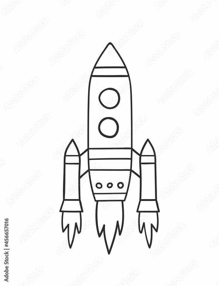 Cute hand drawn linear rocket isolated on white background. Doodle sketch style. Vector illustration. Cute hand drawn linear rocket isolated on white background. Doodle sketch style. Vector illustration.