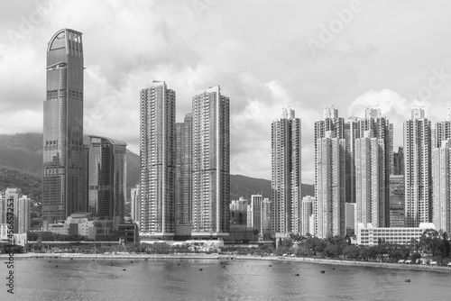 Skyline and harbor of Hong Kong city