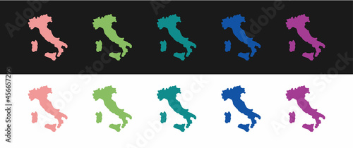 Set Map of Italy icon isolated on black and white background. Vector