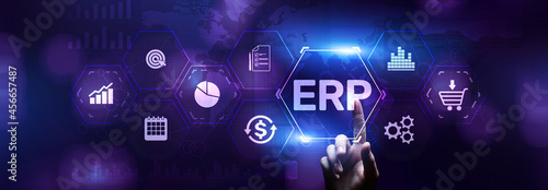ERP Enterprise resources planning SAP business process automation internet technology concept.