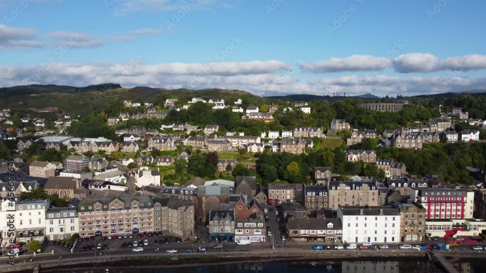 Oban Harbour Lake, Seaside Town on West Coast of Scotland, Aerial Drone 4K HD Footage Fly By Oban Harbour Lake, Seaside Town on West Coast of Scotland, Aerial Drone 4K HD Footage Fly By
