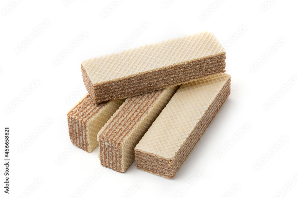 Crunchy chocolate waffles, isolated on white background Crunchy chocolate waffles, isolated on white background