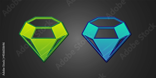 Green and blue Diamond icon isolated on black background. Jewelry symbol. Gem stone. Vector