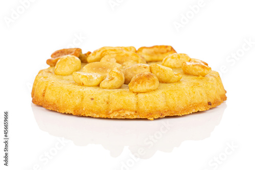 One whole delicious cookie with peanuts on white background