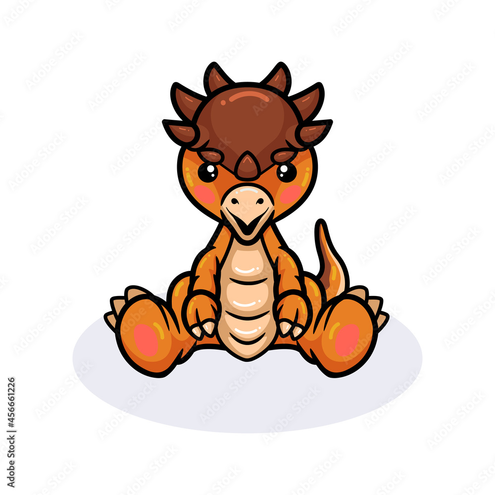 Fototapeta premium Cute little pachycephalosaurus dinosaur cartoon sitting