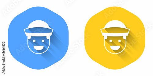 White Sailor icon isolated with long shadow background. Circle button. Vector