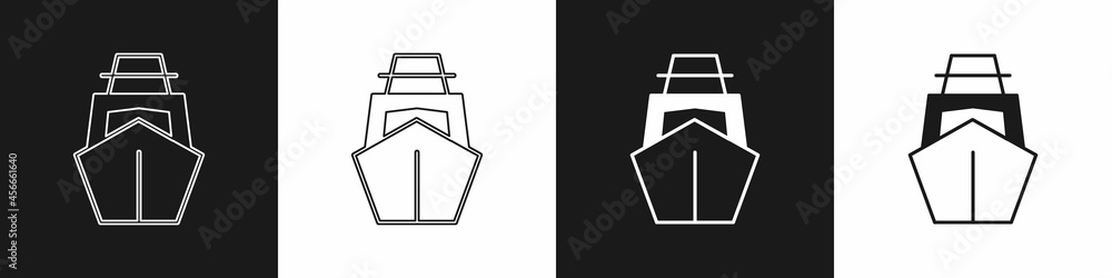 Set Yacht sailboat or sailing ship icon isolated on black and white background. Sail boat marine cruise travel. Vector Set Yacht sailboat or sailing ship icon isolated on black and white background. Sail boat marine cruise travel. Vector
