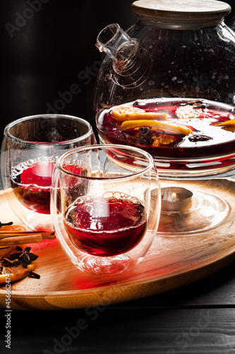 mulled wine with fruits and spices