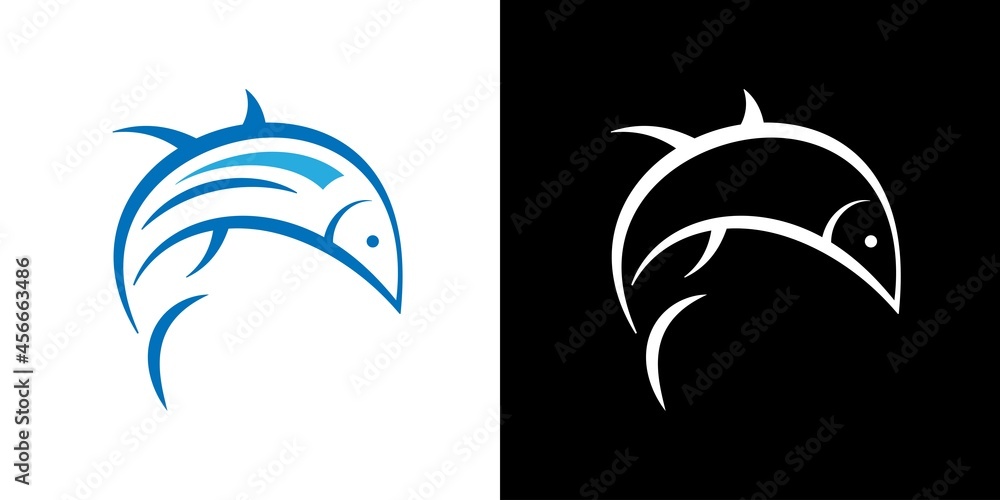 Vector illustration of Tuna Fish in the form of a Silhouette on an isolated background. Fishing company logo