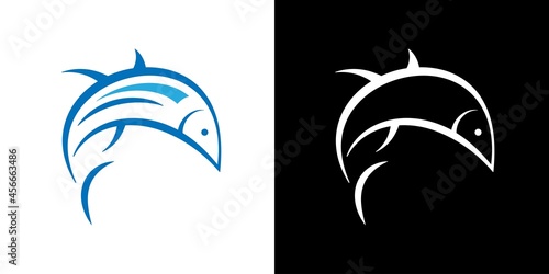 Vector illustration of Tuna Fish in the form of a Silhouette on an isolated background. Fishing company logo