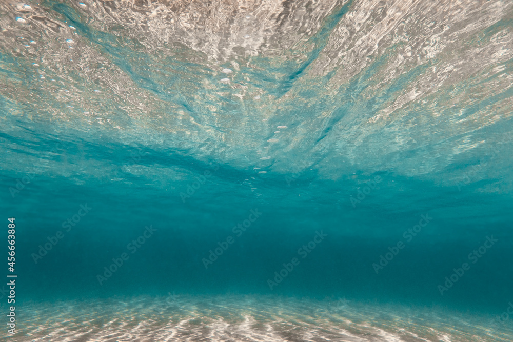 Underwater Scene of a Turquoise Sea Whit Clear Water and Sand Floor. Background