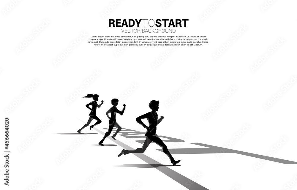 competition of silhouette of businessman and businesswoman running from start line. business concept for competition competition of silhouette of businessman and businesswoman running from start line. business concept for competition