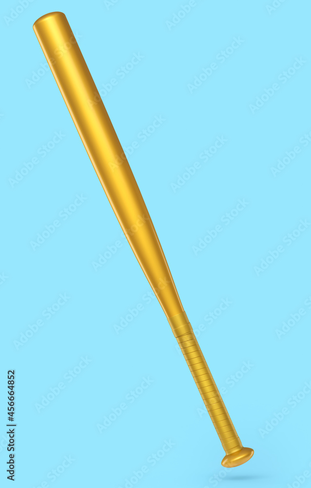 Gold professional softball or baseball bat isolated on blue background. Gold professional softball or baseball bat isolated on blue background.