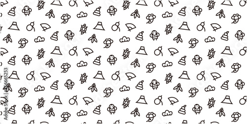 Japanese New Year icon pattern background for website or wrapping paper (Monotone version)