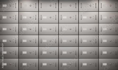 Картината върху платно Bank deposit safe boxes wall, closed metal lockers in vault with lock and handles on steel doors for storage valuables, jewels or money