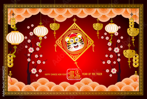 Happy Chinese new year 2022 - year of the Tiger with baby tiger cartoon 