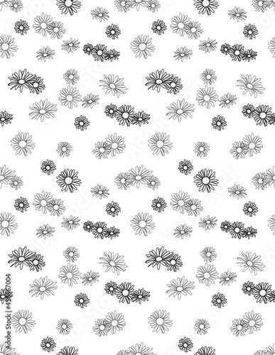 daisy flowers line vector seamless pattern