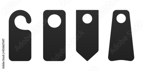 Hotel door hanger tags template icon signs set flat style design vector illustration. Empty door flyer or do not disturb mock up isolated on white background.