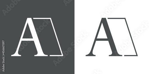 Logotipo con letra inicial A con cuadrado con lineas en fondo gris y fondo blanco