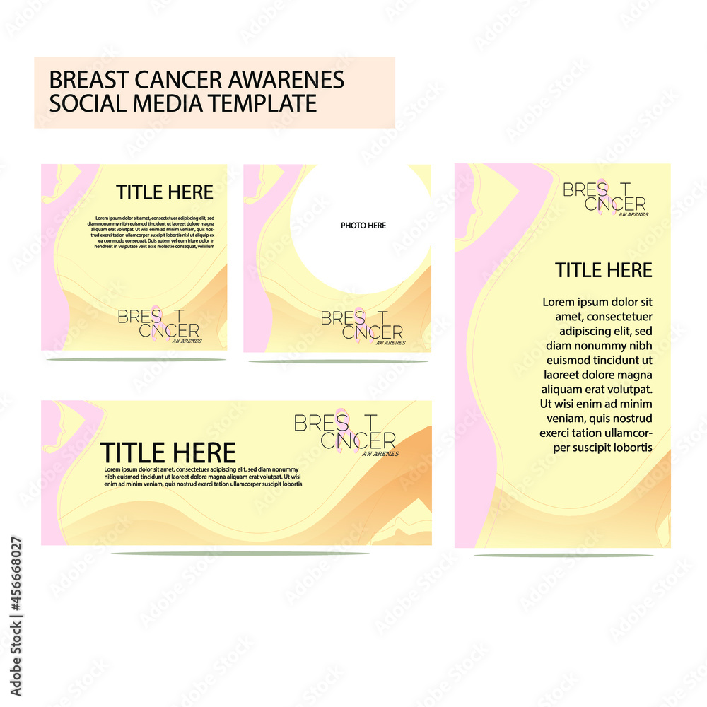 Breast cancer awarenes social media template, include feed, twitbond. banner fb, and story IG Breast cancer awarenes social media template, include feed, twitbond. banner fb, and story IG