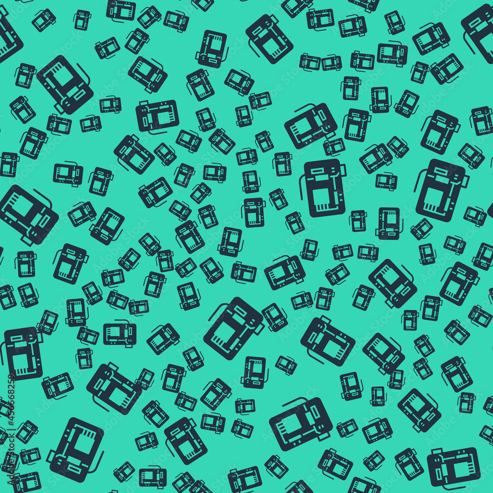 Fototapeta premium Black Electronic computer components motherboard digital chip integrated science icon isolated seamless pattern on green background. Circuit board. Vector
