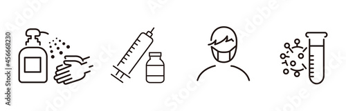 Set of Coronavirus and Vaccine line icons, covid19, Medical mask, health, contagious, epidemic, outbreak, Vector

