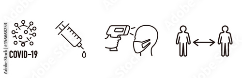 Set of Coronavirus and Vaccine line icons, covid19, Medical mask, health, contagious, epidemic, outbreak, Vector
