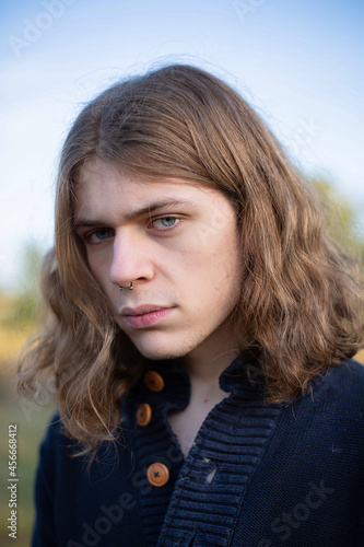 White european young man with blonde hair portrait