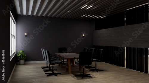 a blank wall in luxury office meeting room 3d render interior design © Ayyathullah Ahmad
