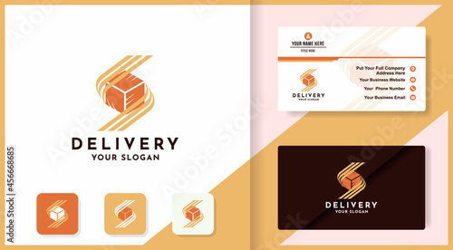 box with abstract letter s logo design, and business card