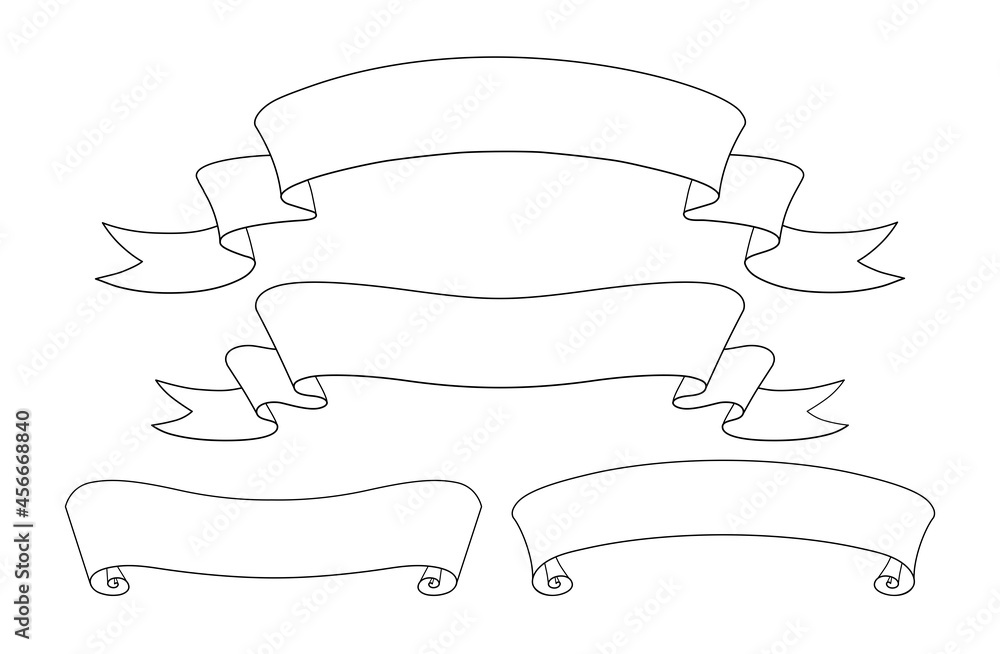 Vector illustration set of line art ribbon banners