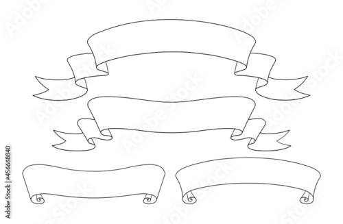 Vector illustration set of line art ribbon banners