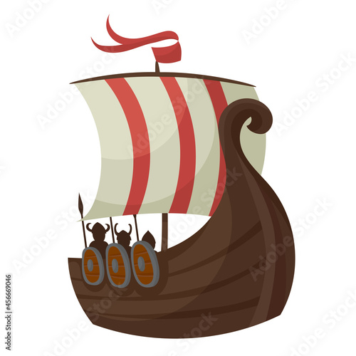 Drakkar in cartoon style. Beautiful scandinavian warship.