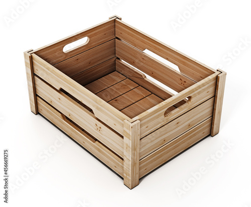 Wooden crate isolated on white background. 3D illustration © Destina