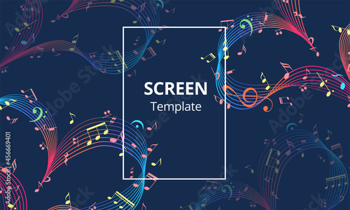 Screen saver design or web banner with music heart. Valentine day design element. Vector