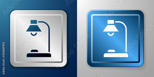 White Table lamp icon isolated on blue and grey background. Silver and blue square button. Vector