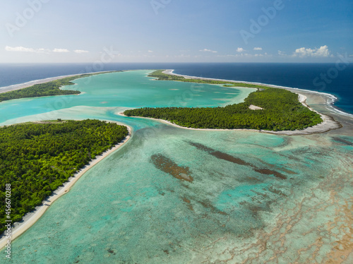 Aerial shot of Nikumaroro Atoll in Kiribati