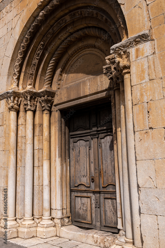 Detail of the capitals of the Romanesque church door

