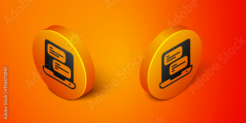 Isometric Taxi mobile app icon isolated on orange background. Mobile application taxi. Orange circle button. Vector