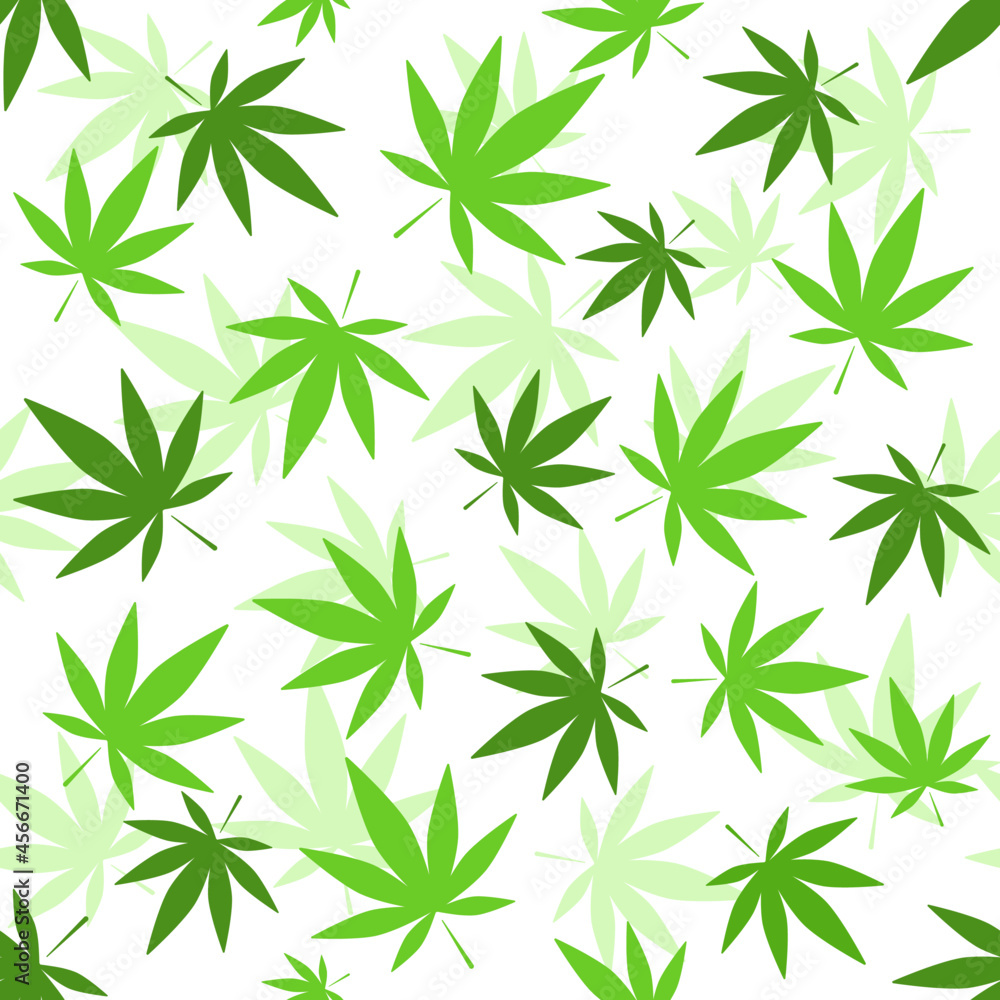 Cannabis leaf seamless pattern on white background.