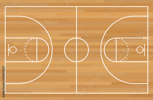 Basketball court with lines. Wood floor texture