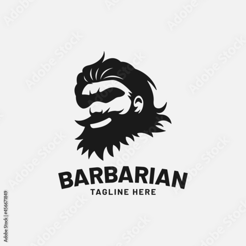 Barbarian Bearded Man Head Logo Design Template. Suitable for Sport Fashion Apparel Clothing or Other Business in Vintage Retro Hipster Style Logo Design.