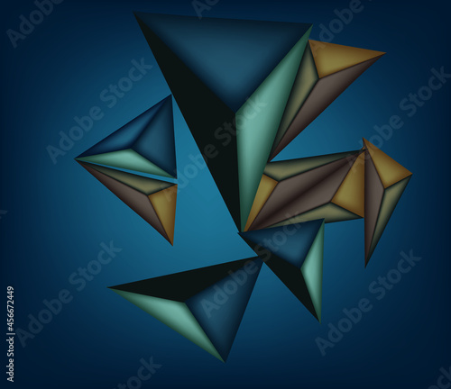 painting geometric shapes, cones, vector, abstraction, art. dark background