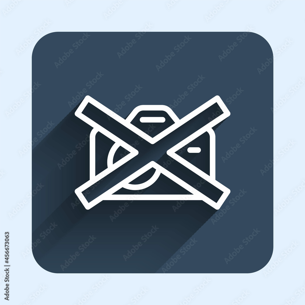 White line Prohibition sign no video recording icon isolated with long shadow background. Blue square button. Vector White line Prohibition sign no video recording icon isolated with long shadow background. Blue square button. Vector