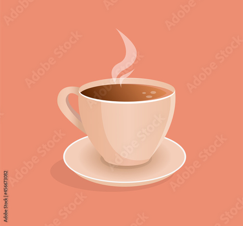 Beige cup of fresh coffee, tea on an isolated background. Design for logo, icon, banner, poster, postcard, cafe, restaurant. Flat vector illustration