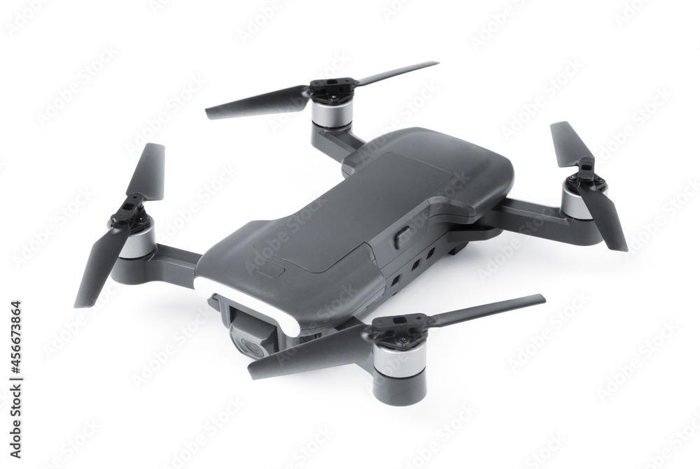 New grey drone quadcopter with digital camera flying Photos | Adobe Stock