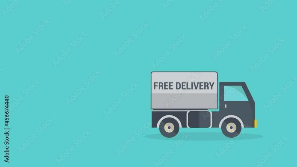 Free Delivery and Express shipping truck lorry animation. Side profile lorry with FREE DELIVERY graphic on side rear panel . Free Delivery and Express shipping truck lorry animation. Side profile lorry with FREE DELIVERY graphic on side rear panel .