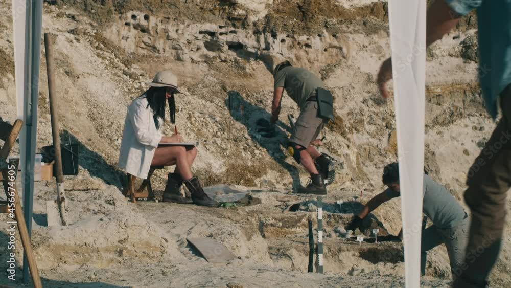 Colleagues working on archaeological site Colleagues working on archaeological site