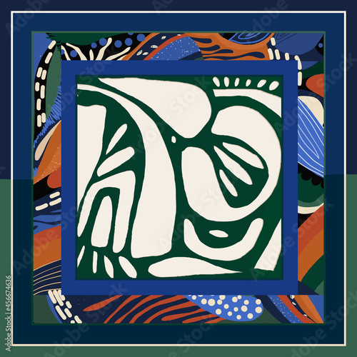 Silk scarf ethnic ornamental design. Hand drawn abstract vector illustration. Fashionable template for design.