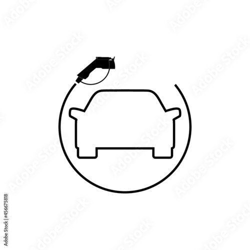 Electric Car and cord with plug icon isolated on white background